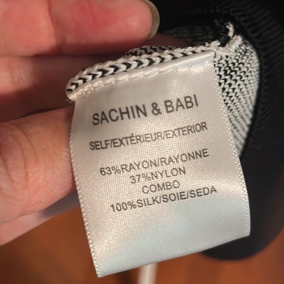 NWT Sachin & Babi Black And White Knit Dress Sheet Bishop Sleeve Small Silk - Picture 9 of 9